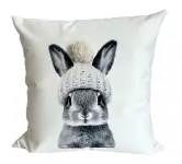 Almohadón Velvet Carita Conejo Pompón Natu